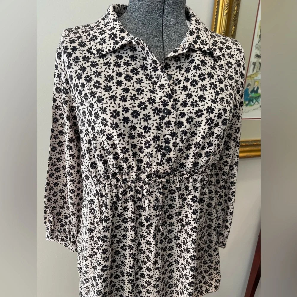 🆕Zara NWT girls size 10 boho style floral beige and‎ black pullover dress short